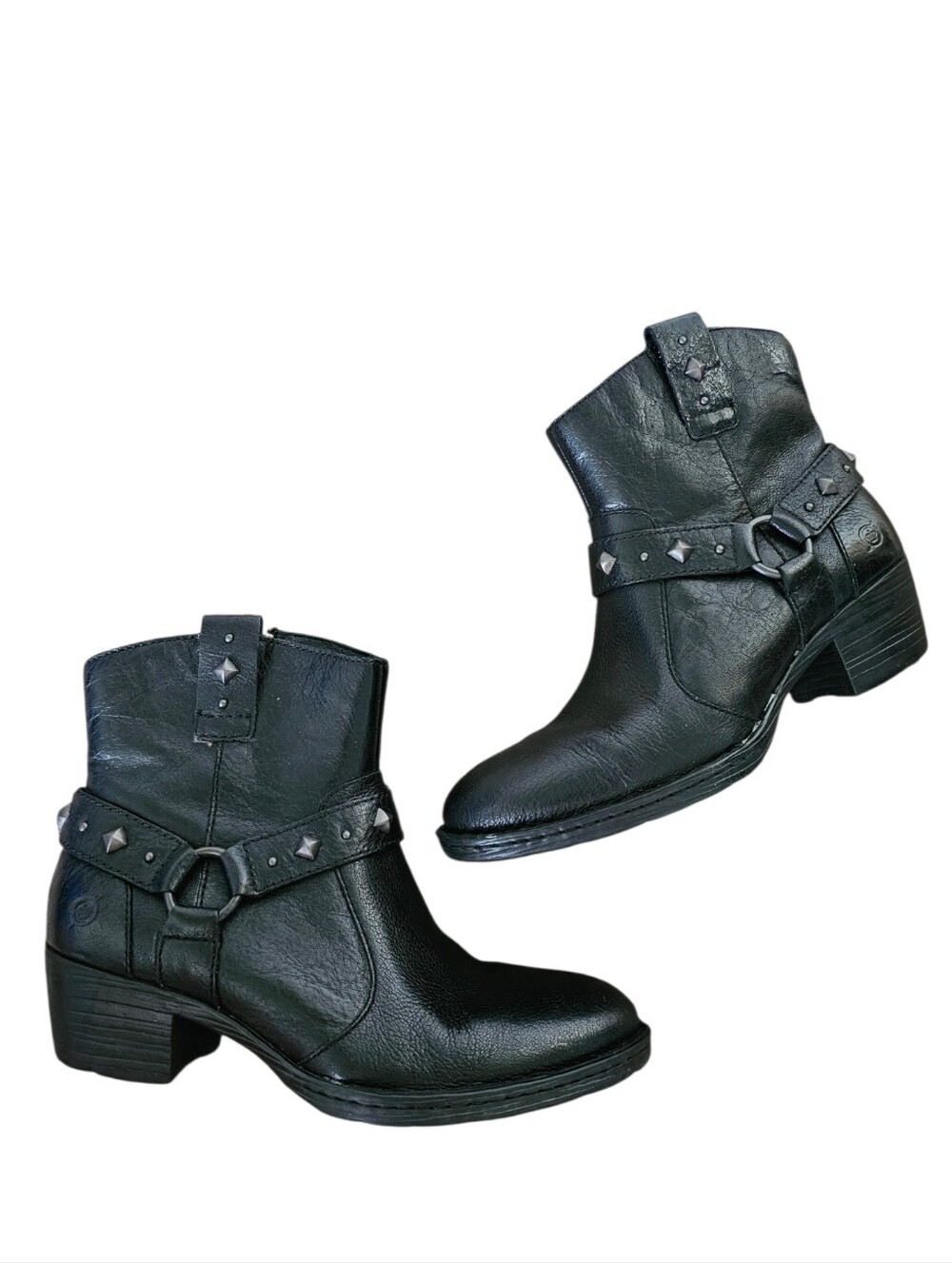 NEW Born Black Leather Slater Low Western Biker Ankle Boots Size 8